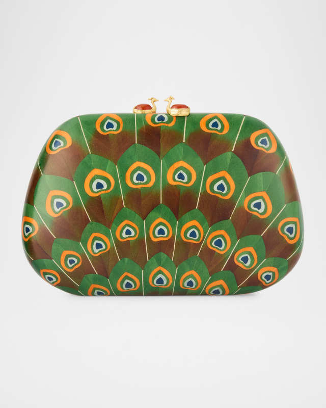 Peacock Marquetry Clutch